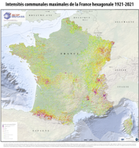 Carte des intensit�s communales de la France hexagonale 1921-2021